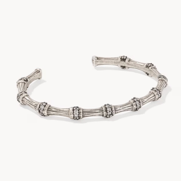 Kendra Scott Jewelry - KENDRA SCOTT Maura Vintage Silver Bamboo Cuff Bracelet In White Crystal